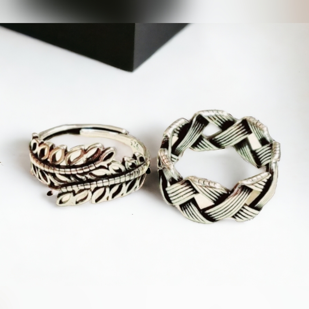 Womens Silver Geometric and leaf Boho Set